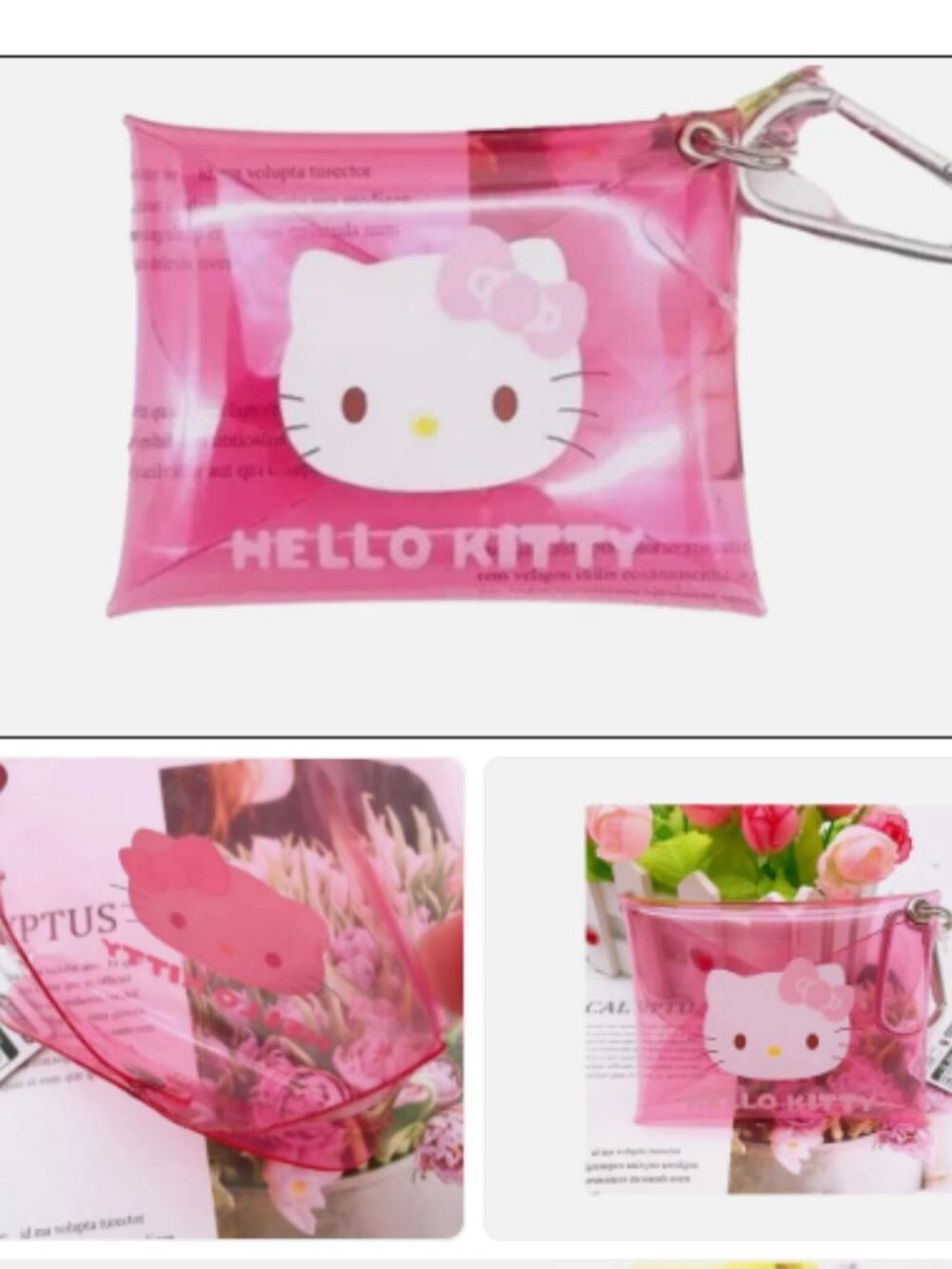 JAPAN Hello Kitty Cat Pink Key Ring Clip Snap Clear Coin Pouch Bag Purse